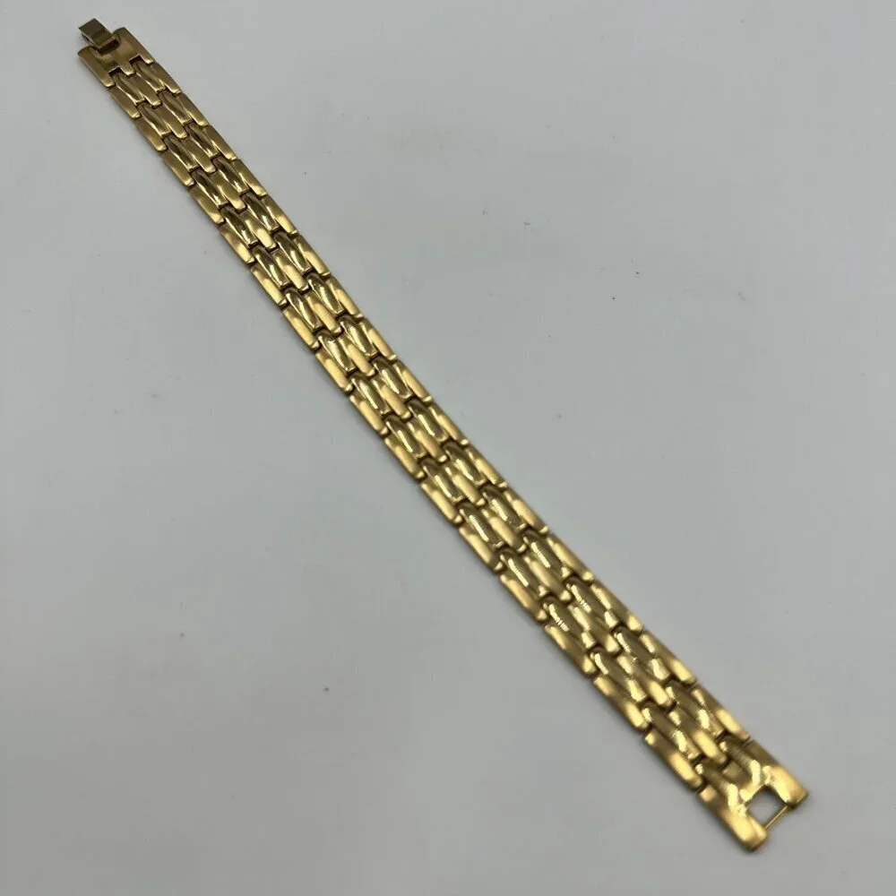 Stainless Steel Bracelet Men Gold Tone Brick Link Pattern 8.5 Inch